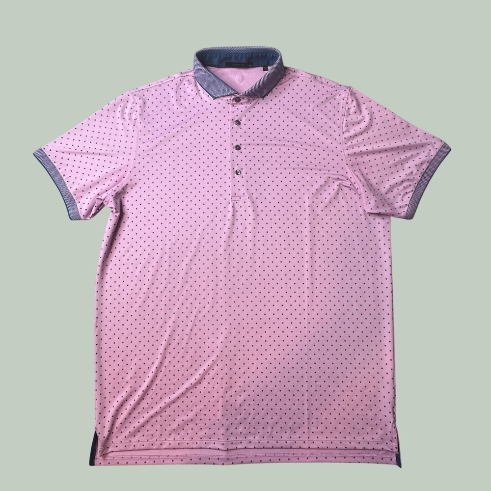 Greyson Polo Shirt Mens XL Pink Navy Wolf Head Print Performance Golf Short Slv